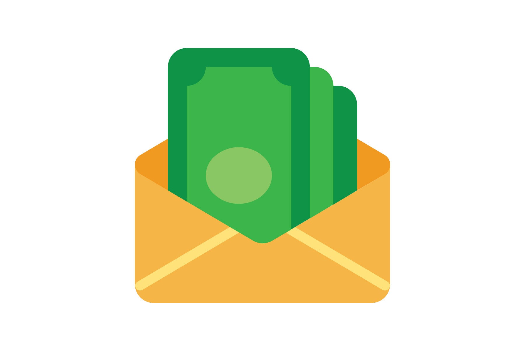 Ícono de billetes en sobre amarillo.