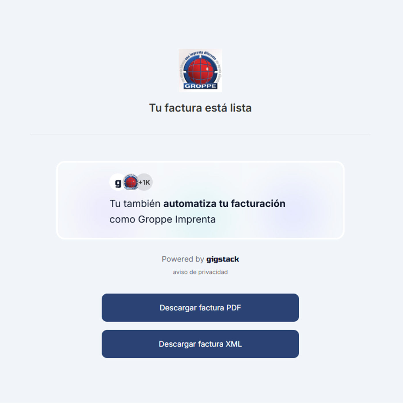 Aviso factura lista de Groppe.