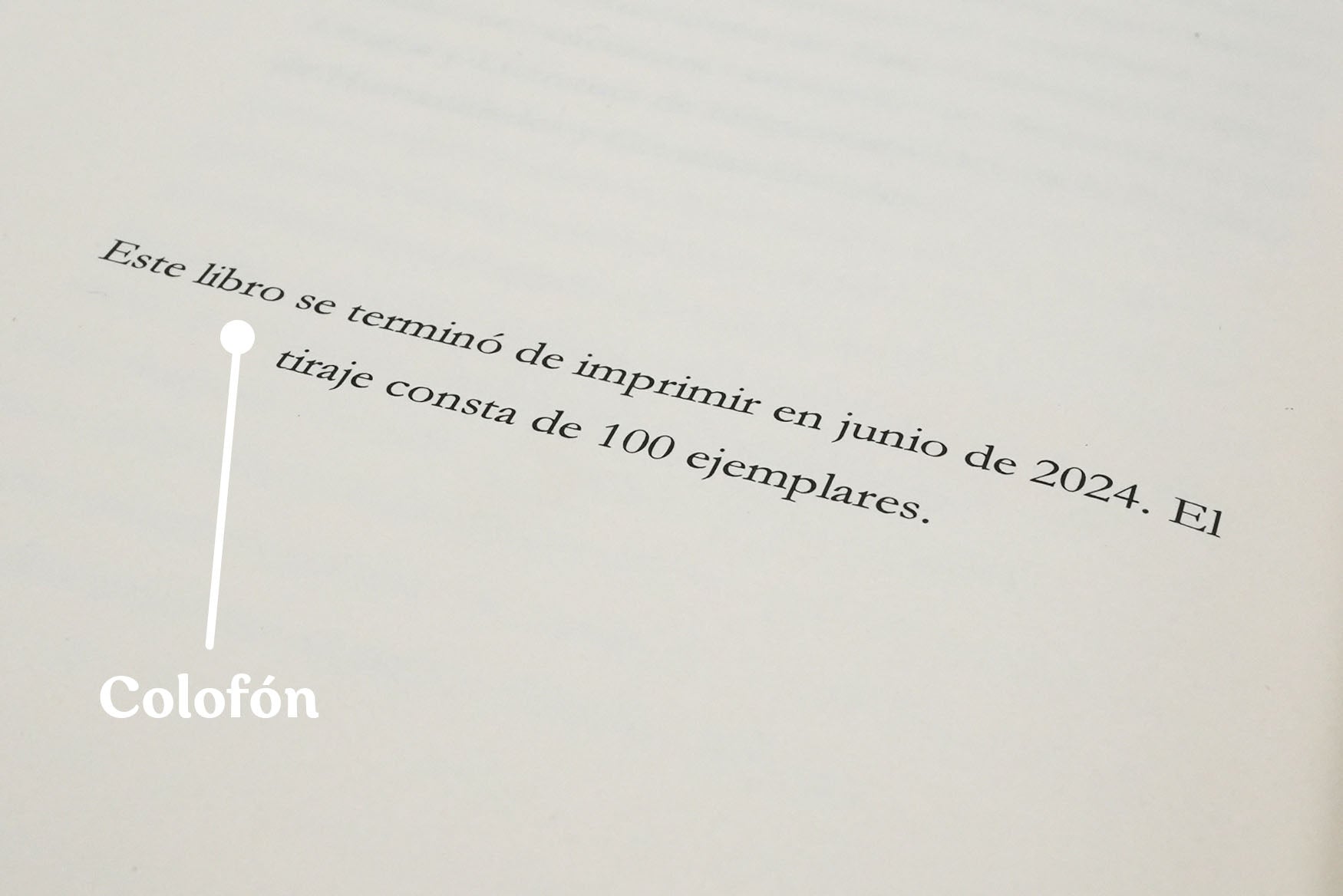 Ejemplo del colofón de un libro.