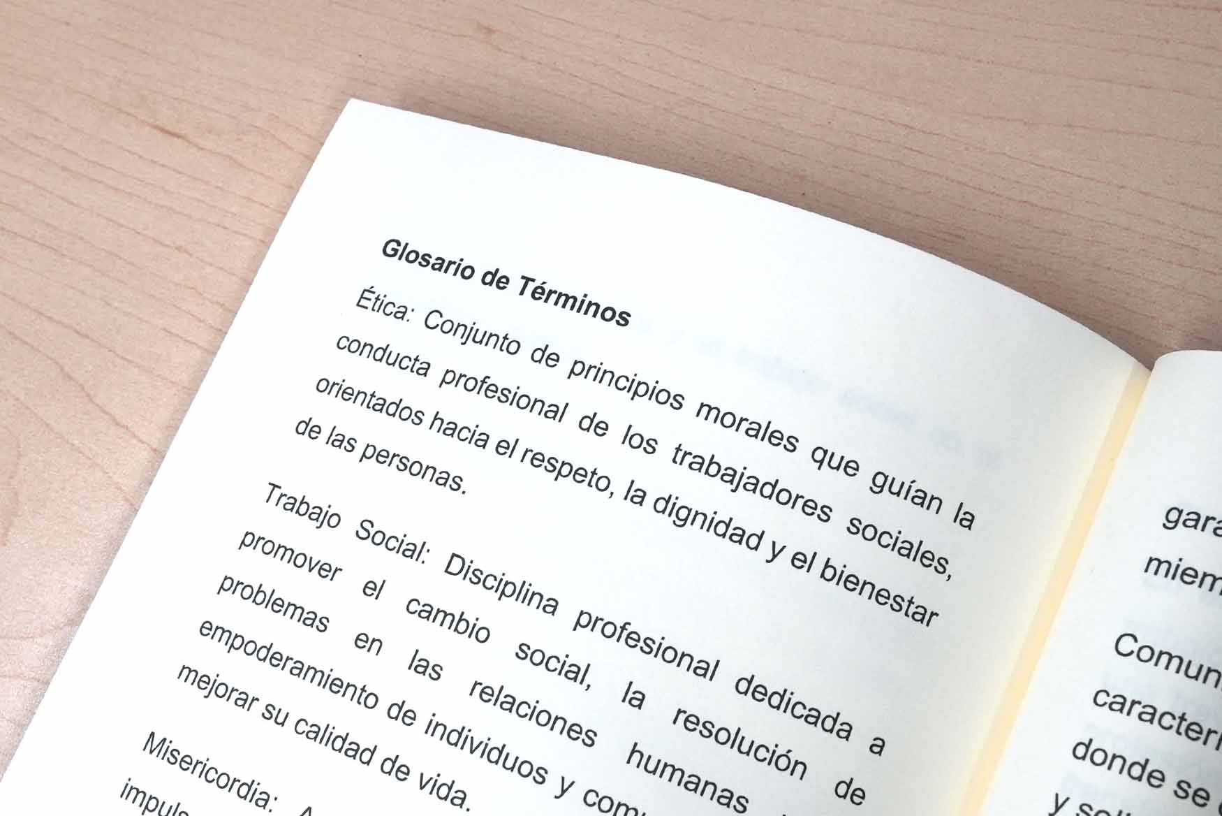 Ejemplo de un glosario de términos en un libro.