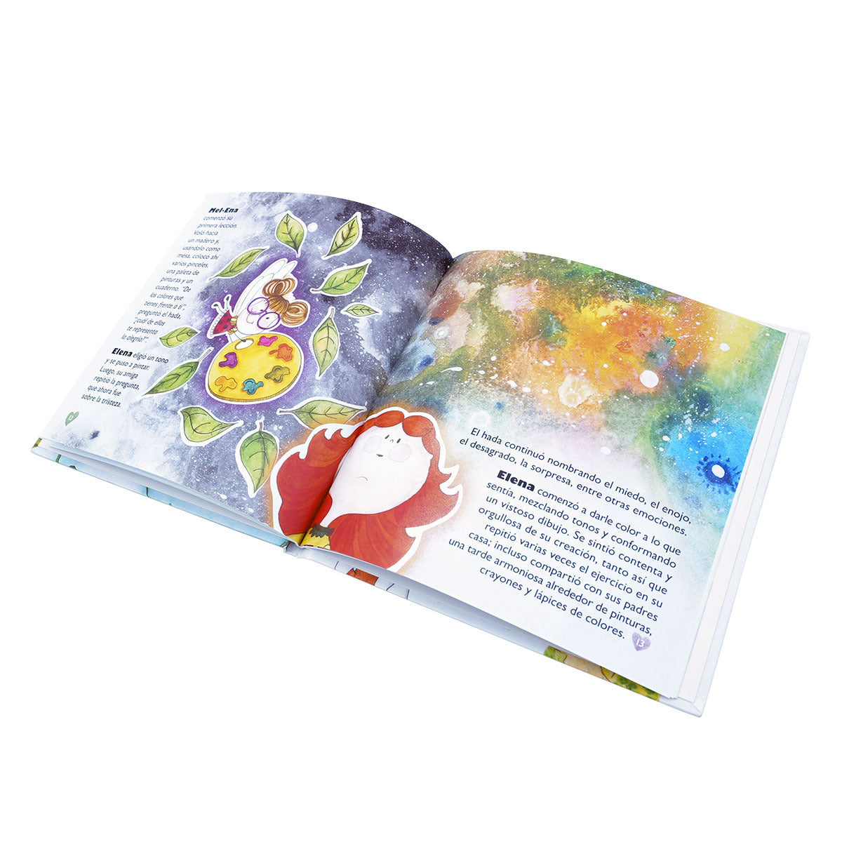 Libro infantil abierto y con páginas impresas a color .